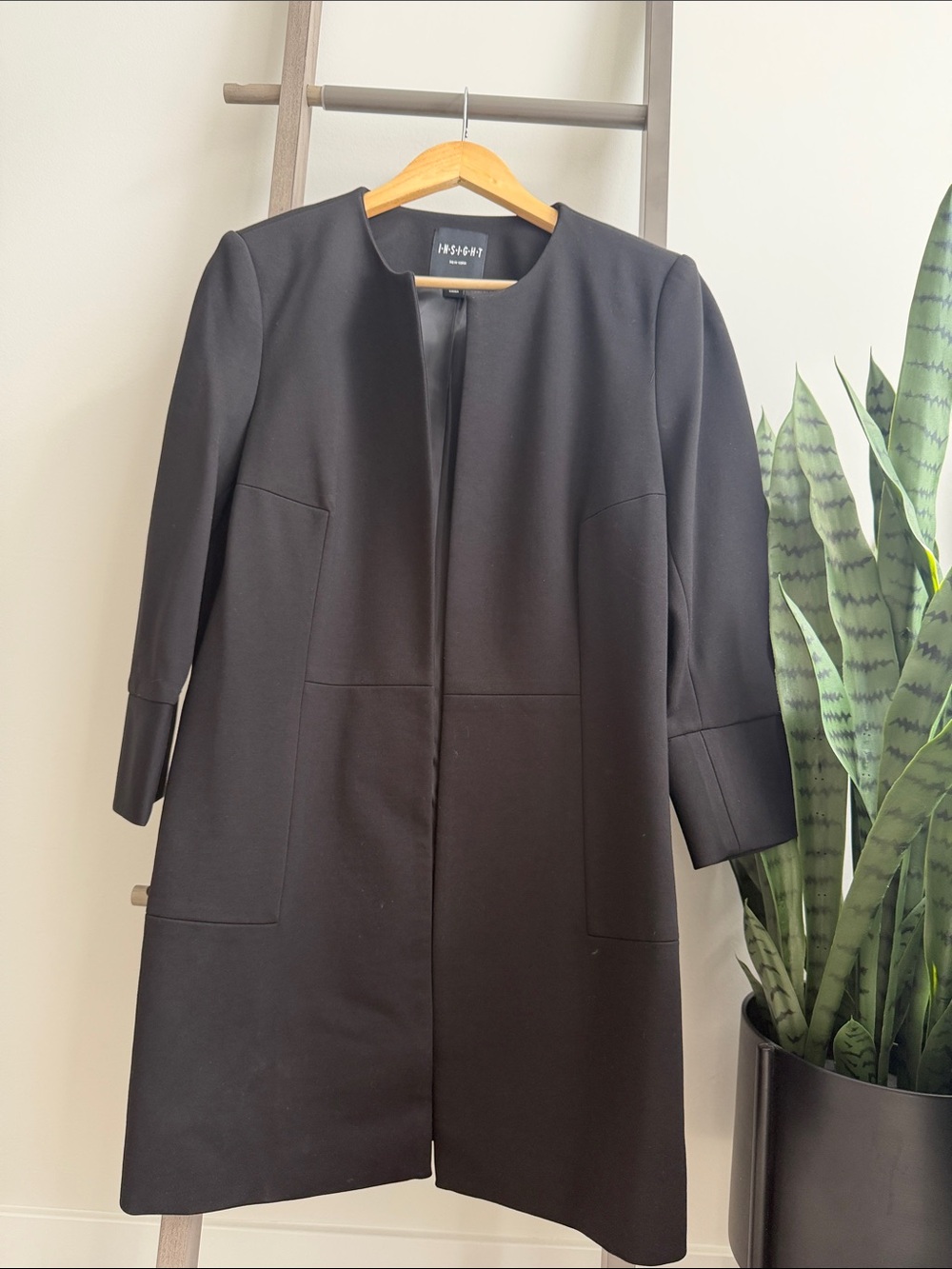 Insight Black Women's Collarless Long Coat - Unknown Brand
